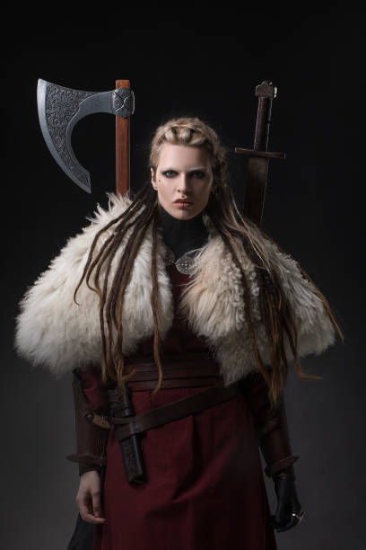 istock Weapon wielding Russian viking warrior queen in studio shot 1430055139