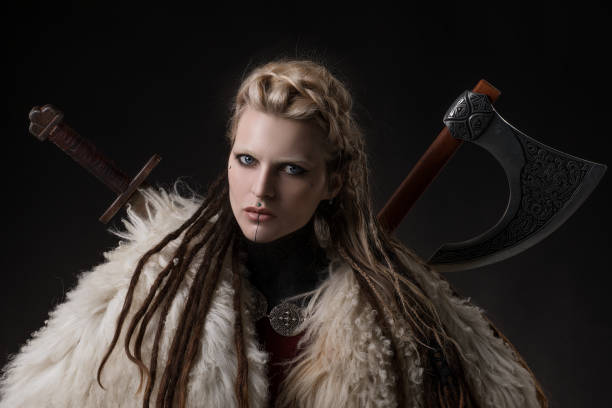 istock Weapon wielding Russian viking warrior queen in studio shot 1430055273
