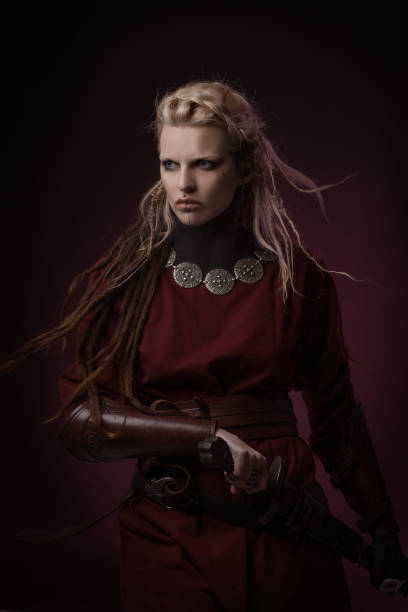 istock Weapon wielding Russian viking warrior queen in studio shot 1430055439