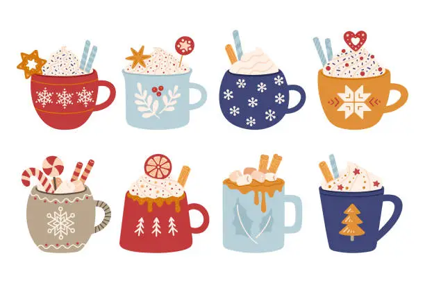 Vector illustration of Christmas hot drinks