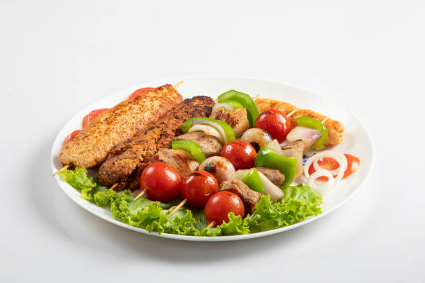 istock Arabian platter kabab rice isolated on white 1430059498