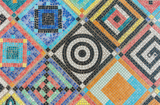 colorful mosaic decoration on floor. building abstract background