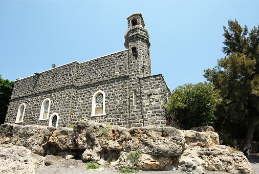 The facade of St. Eulalia's Church and Archeological Area. Marina District.  Cagliari. Sardinia. Italy.