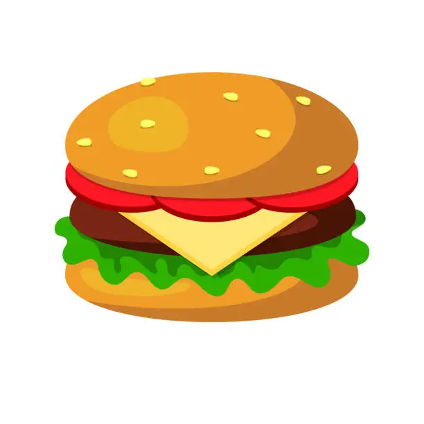 Vector illustration of Stylized hamburger or cheeseburger. Fast food food. Vector illustration. Isolated on transparent background.