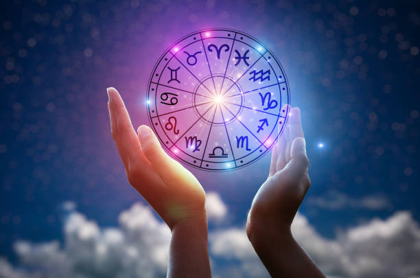 Zodiac signs inside of horoscope circle. Astrology in the sky with many stars and moons  astrology and horoscopes concept Zodiac signs inside of horoscope circle. Astrology in the sky with many stars and moons  astrology and horoscopes concept virgo stock pictures, royalty-free photos & images