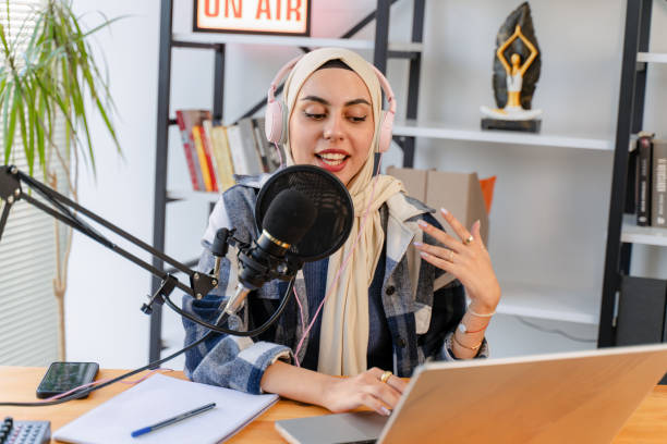 istock Muslim Female podcaster live streaming show 1430074200