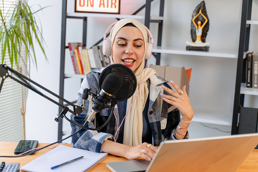 Muslim Female podcaster live streaming show