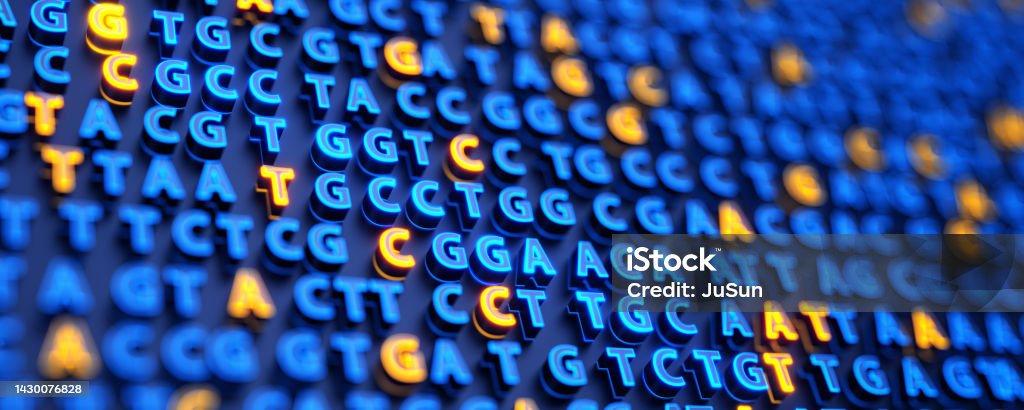 Futuristic 3d background with DNA sequencing ATGC. Nucleic acid sequence. Genetic research. 3d illustration. DNA Test Stock Photo