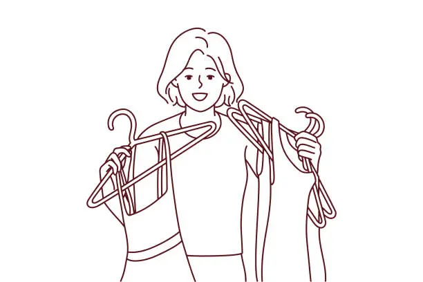 Vector illustration of Smiling girl shopping in mall