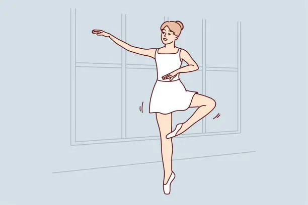 Vector illustration of Girl in tutu dancing indoors