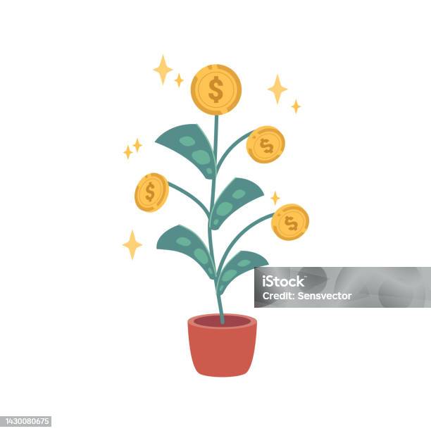 Doller Tree Icon Dollar Tree With Banknotes And Coins Stock Illustration - Download ...