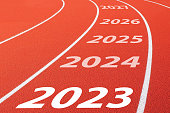 Red running track with new year 2023 concept