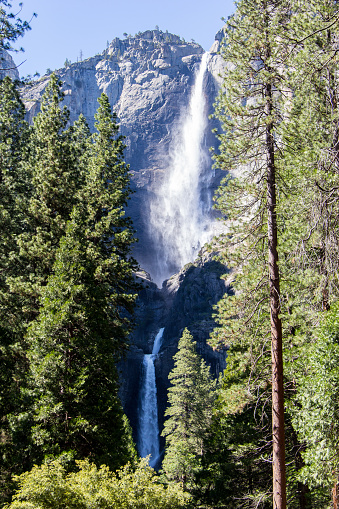 Views of half dome, yosemite falls, and others in  yosemite national park in California.