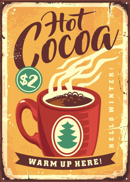 gorący kokosowy znak reklamowy retro kawiarni - chocolate cocoa hot chocolate backgrounds stock illustrations