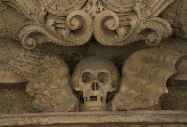 istock Gothic skull of stone 1430090445
