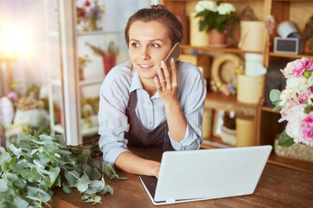 istock Self employed florist on the call 1430091207