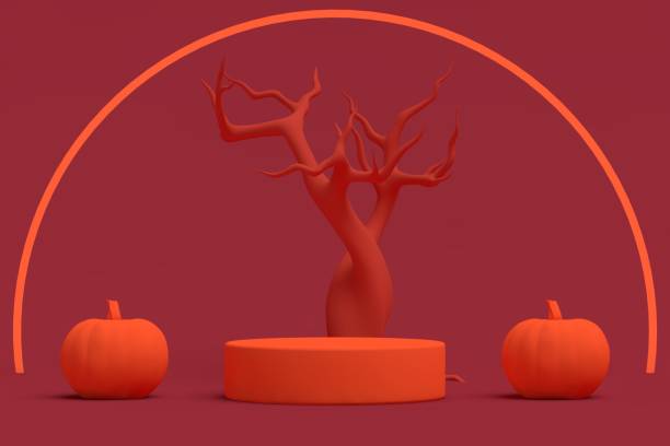 istock 3D Pumpkins for Halloween and Empty Product Stand, Podium, Exhibition 1430097072