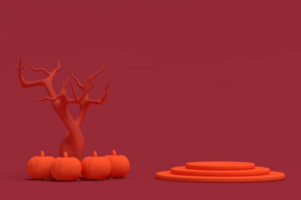 istock 3D Pumpkins for Halloween and Empty Product Stand, Podium, Exhibition 1430097579