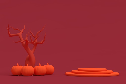 3D Pumpkins for Halloween and Empty Product Stand, Podium, Exhibition