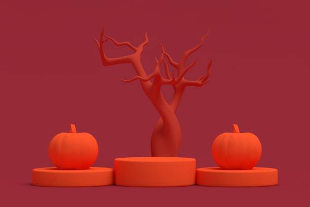 istock 3D Pumpkins for Halloween and Empty Product Stand, Podium, Exhibition 1430098166