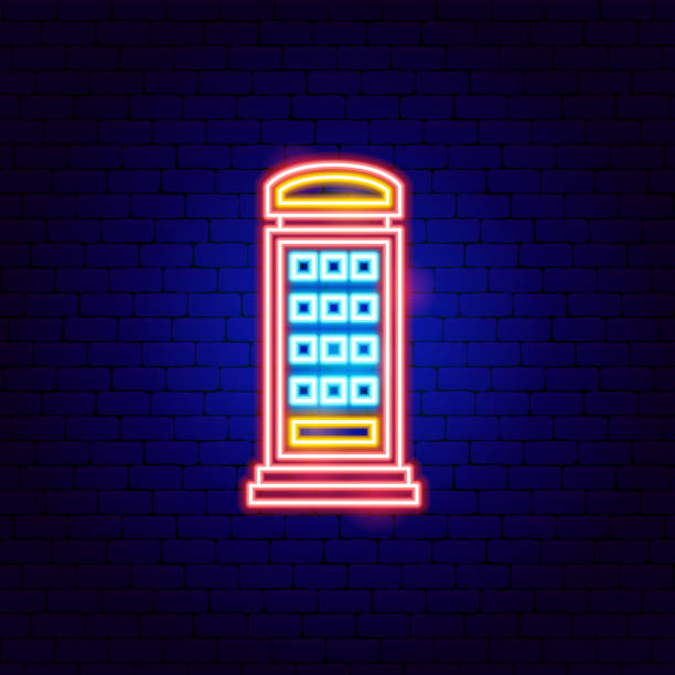 ilustrações de stock, clip art, desenhos animados e ícones de england call-box neon sign - telephone booth telephone pay phone telecommunications equipment