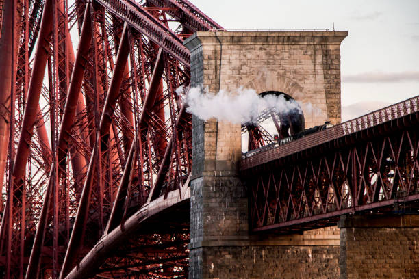 The Jacobite Steam Train seen exiting the Forth Railway Bridge