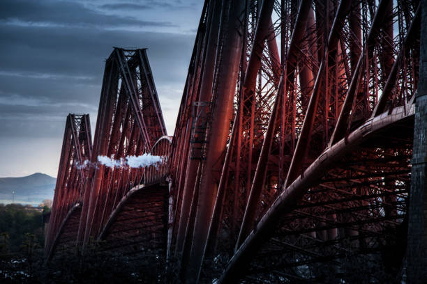 The Jacobite Steam Train seen midway along the Forth Railway Bridge