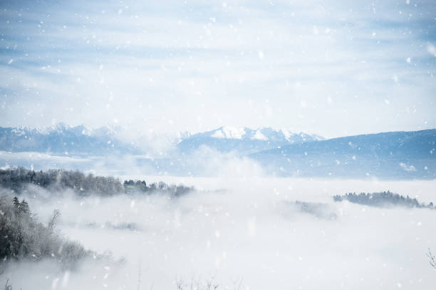 Scenic view of snowy landscape at Hinterrhein Valley in the Swiss Alps on sunny autumn day. Photo taken November 22nd, 2024, Sils im Domleschg, Switzerland.