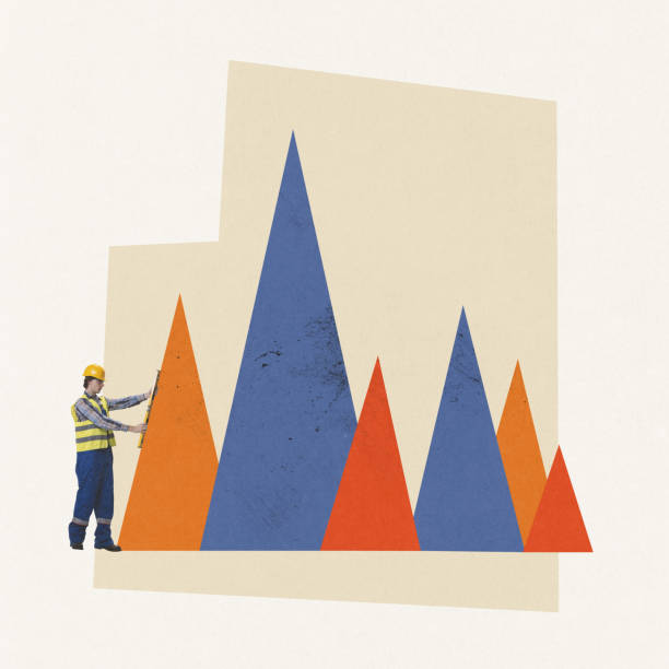 istock Contemporary art collage. Man, technician measuring professional graph to make conclusion about efficiency of process 1430110747