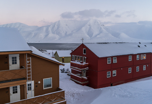Residential neighbourhoods of Longyearbyen, the capital of the Arctic Archipelago Svalbard.