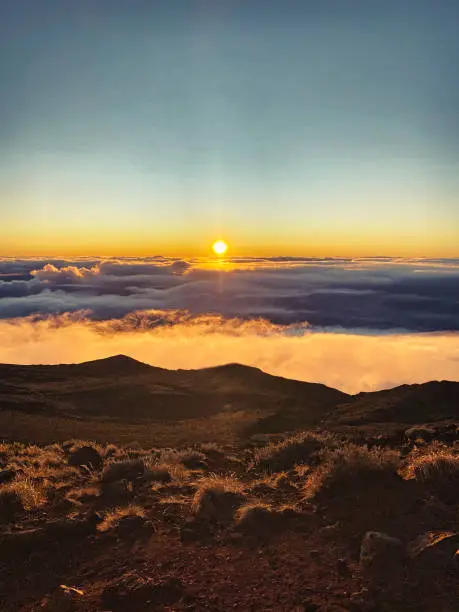 Photo of dramatic sunset over Reunion Island.