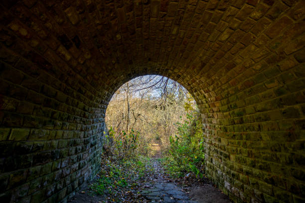 istock Mystery stone tunnel in the autumn forest 1430114687