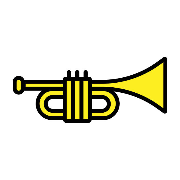 illustrations, cliparts, dessins animés et icônes de trompette instrument de musique icône jaune et noire isolée sur fond blanc. équipement musical divertissement orchestre symbole de groupe. - trumpet jazz bugle brass instrument