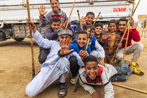 Birqash, Cairo, Egypt. February 18, 2022. Camel handlers at the Birqash Camel Market outside Cairo.