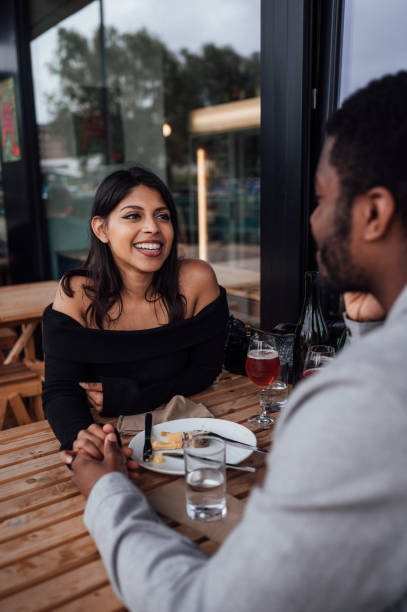 Couple on a first date stock photo