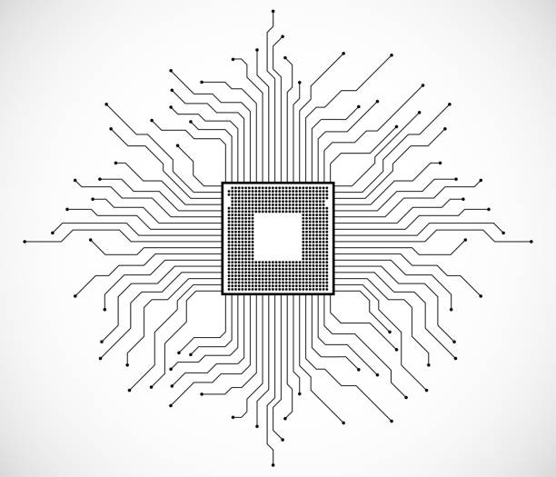 illustrazioni stock, clip art, cartoni animati e icone di tendenza di cpu. microprocessore. microchip. circuito - transistor