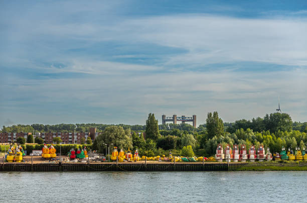 Rijkswaterstaat buoy storage site, Rozenburg, Rotterdam, Netherlands stock photo