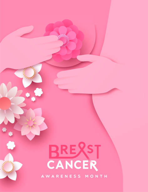 brustkrebsmonat poster rosa frau selbstuntersuchung - breast breast cancer breast examination cancer stock-grafiken, -clipart, -cartoons und -symbole