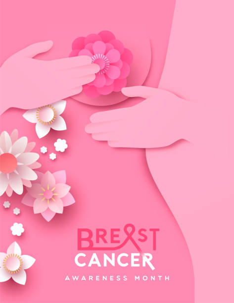 рак молочной железы месяц плакат розовая женщина самообследование - breast breast cancer breast examination cancer stock illustrations