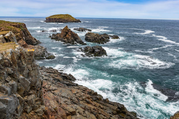 Rapids and Cliffside at North and South Bird Island, Elliston , Canada stock photo