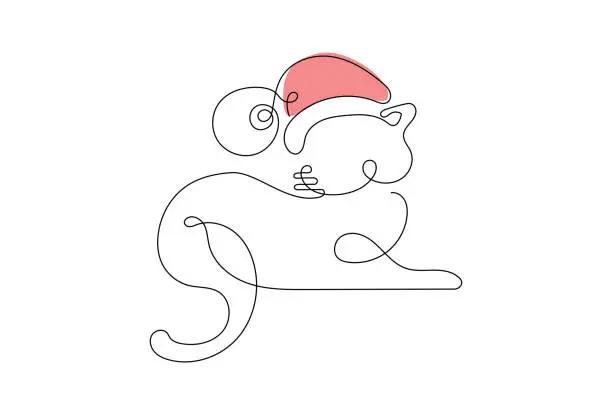 Vector illustration of Hand drawing Christmas cat