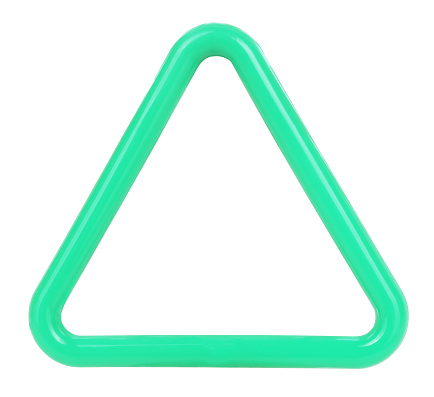 This is a blank green plastic triangular frame isolated on white background.