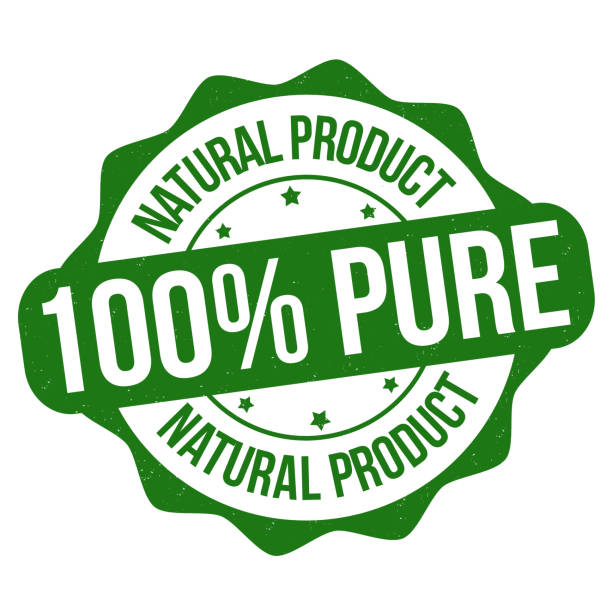 illustrazioni stock, clip art, cartoni animati e icone di tendenza di 100% puro prodotto naturale timbro di gomma grunge - branding design marketing rubber stamp