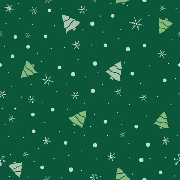 Vector illustration of pattern of snow, Christmas trees and dots
