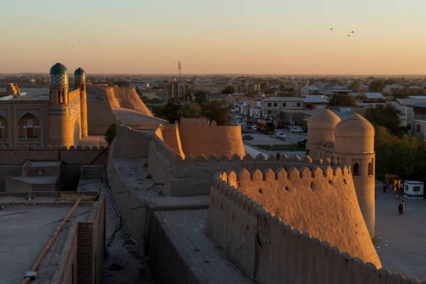 istock Khiva old town skyline and minarets seen from central tower at sunset 1430148401