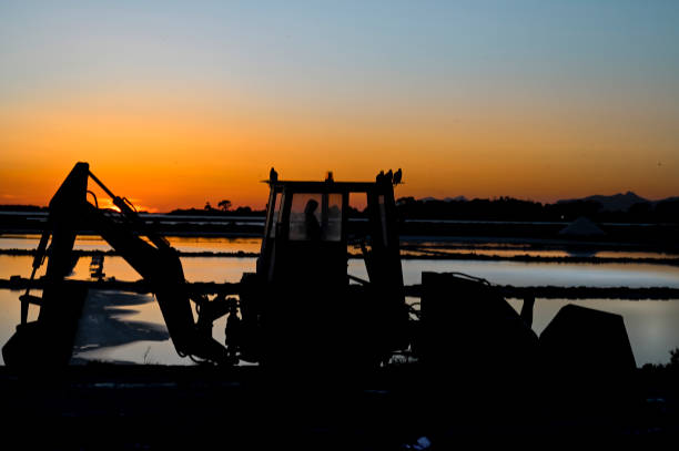istock Bulldozer on the Salt Pans in the sunset 1430148435