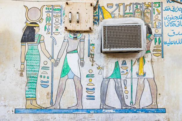 Thebes, Luxor, Egypt. February 26, 2022. Contemporary murals on a building in Luxor.