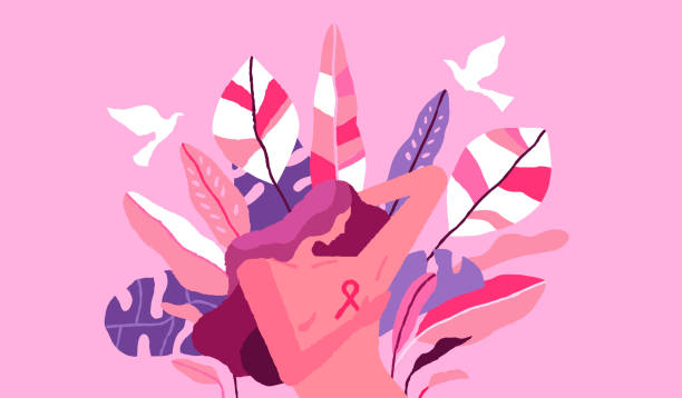ilustraciones, imágenes clip art, dibujos animados e iconos de stock de mujer sobreviviente de cáncer de mama en la naturaleza aislada - beast cancer awareness month