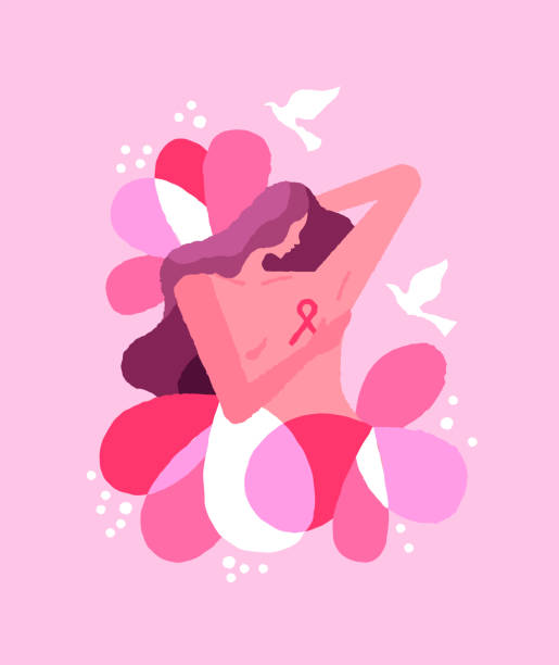 женщина, пережившая рак мо лочной железы с выделенными цветами - beast cancer awareness month stock illustrations
