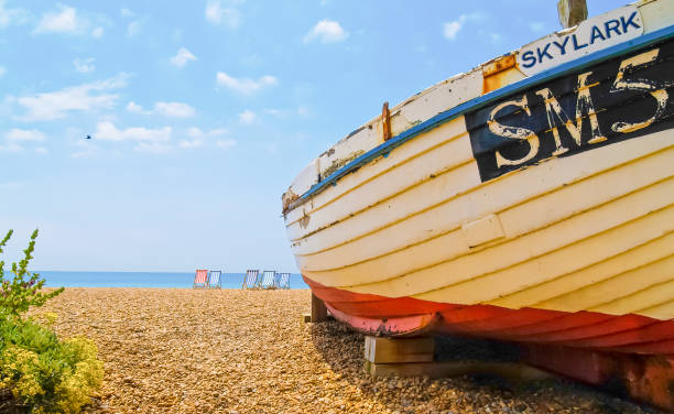 Brighton Beach United Kingdom - June 16 2009; Old fishing boat Skylark on Brighton Beach